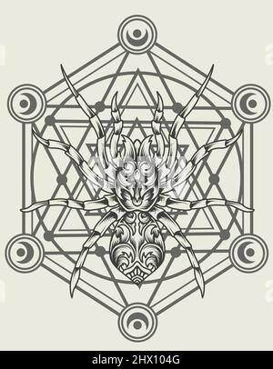 Illustration Vektor Spinne Ornament Stil mit heiligen Geometrie Stock Vektor