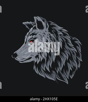 Illustration Vektor Wolf Kopf auf schwarzem Hintergrund Stock Vektor