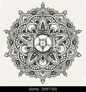 Elegantes Kreis-Mandala-Muster auf weißem Hintergrund Stock Vektor