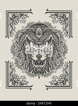 Illustration Löwe Vintage Mandala Ornament Stock Vektor