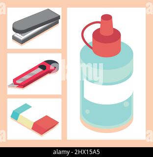 Schreibwaren Accessoires Symbole Stock Vektor