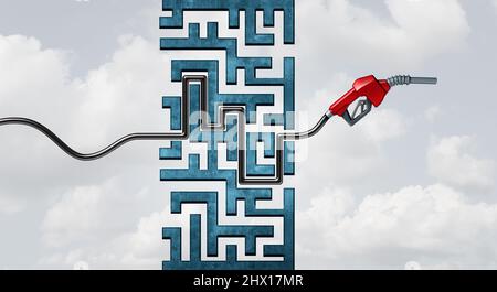 Gas wirtschaftliche Herausforderung und steigende Kraftstoffpreise oder Öl erhöhen Brennstoffkonzept an der Pumpe oder Herausforderungen von Rohöl und fossile Energie. Stockfoto