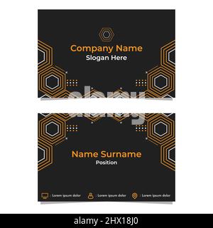 Schwarze, abstrakte sechseckige Visitenkartekarte, doppelseitig, templat Stockfoto