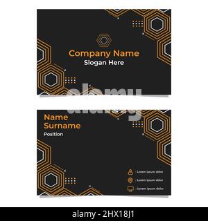 Schwarze, abstrakte sechseckige Visitenkartekarte, doppelseitig, templat Stockfoto