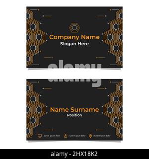Schwarze, abstrakte sechseckige Visitenkartekarte, doppelseitig, templat Stockfoto