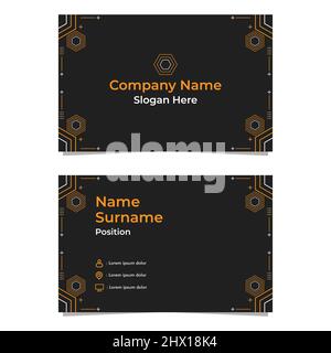 Schwarze, abstrakte sechseckige Visitenkartekarte, doppelseitig, templat Stockfoto