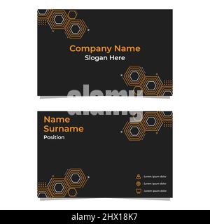 Schwarze, abstrakte sechseckige Visitenkartekarte, doppelseitig, templat Stockfoto