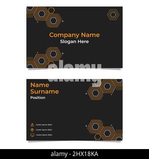 Schwarze, abstrakte sechseckige Visitenkartekarte, doppelseitig, templat Stockfoto