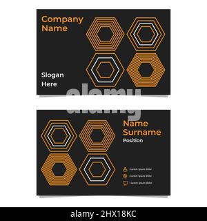 Schwarze, abstrakte sechseckige Visitenkartekarte, doppelseitig, templat Stockfoto