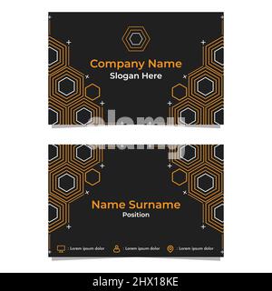 Schwarze, abstrakte sechseckige Visitenkartekarte, doppelseitig, templat Stockfoto