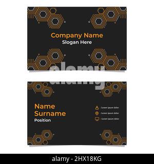Schwarze, abstrakte sechseckige Visitenkartekarte, doppelseitig, templat Stockfoto