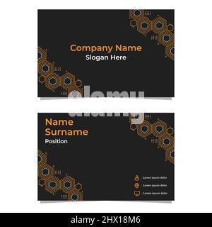 Schwarze, abstrakte sechseckige Visitenkartekarte, doppelseitig, templat Stockfoto