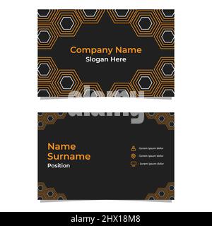 Schwarze, abstrakte sechseckige Visitenkartekarte, doppelseitig, templat Stockfoto
