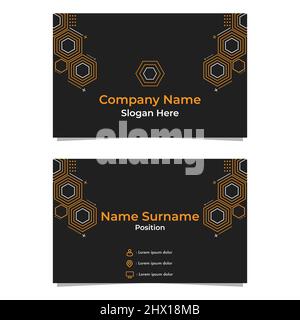 Schwarze, abstrakte sechseckige Visitenkartekarte, doppelseitig, templat Stockfoto
