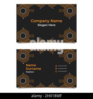 Schwarze, abstrakte sechseckige Visitenkartekarte, doppelseitig, templat Stockfoto
