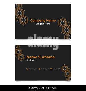 Schwarze, abstrakte sechseckige Visitenkartekarte, doppelseitig, templat Stockfoto