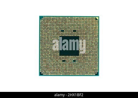 CPU, Zentraleinheit, isoliert auf weißem Hintergrund. Elektronische Komponente oder integrierter Schaltkreis (Mikroprozessor) führt die Maschinenanweisung aus Stockfoto