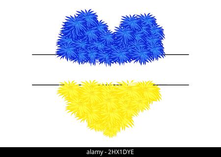 Ukrainische Flagge, Nationalflagge aus Blumen Monogramm mit zwei Farben blau und gelb. Elemente für das Design. Bemalte Textur . Vektorgrafik Stock Vektor