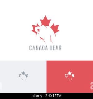 Kanada Eisbär Maple Leaf Negative Space Logo Vorlage Stock Vektor