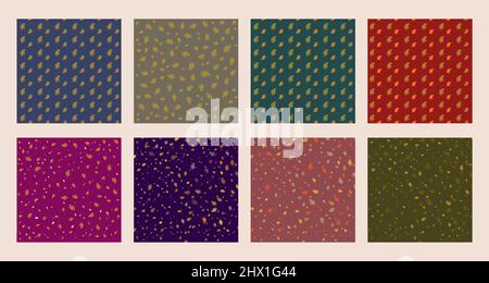 Legen Sie eine Sammlung von nahtlosen Blattmustern auf mehrfarbigen Hintergrund fest. Vektorgrafik Stock Vektor