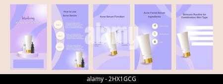 Minimalistisches, modernes Mode- und Beauty-Bannerset für Geschichten oder Geschichten in violetter Farbe. Einschließlich Verkauf, Produktdisplay Plattform Pedest Stock Vektor