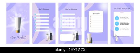 Minimalistisches, modernes Mode- und Beauty-Bannerset für Geschichten oder Geschichten in violetter Farbe. Einschließlich Verkauf, Produktdisplay Plattform Pedest Stock Vektor