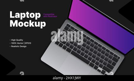 Vector Laptop Mockup Draufsicht. Vorlage Für Dunkles Banner. Vektorgrafik Stock Vektor