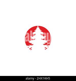 Baum mit rotem Kreis Illustration Design geeignet für Hemden, Wandkunst, Accessoires, Hüte, Aufkleber, Handyhüllen und -Rahmen. Stock Vektor