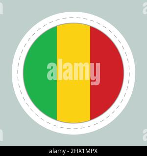 Sticker Ball mit Flagge von Mali. Runde Kugel, Vorlagensymbol. Nationales Symbol. Glänzende realistische Kugel, 3D abstrakte Vektorgrafik. Große Blase Stock Vektor