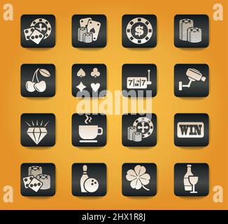 casino-Symbole auf schwarzen Tasten auf gelbem Hintergrund Stock Vektor