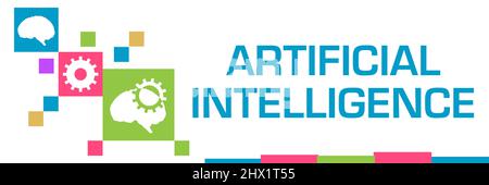 Künstliche Intelligenz Bunte Quadrate Rastersymbole Horizontal Stockfoto