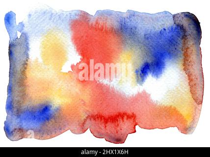 Abstrakt bunte blau, rot und orange Schattierungen Aquarell plätschernden Hintergrund Stockfoto