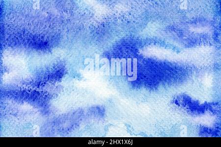 Abstrakt Himmel blau Aquarell plätschernden Hintergrund. Schöne Farbtöne von Hand zeichnen Stockfoto