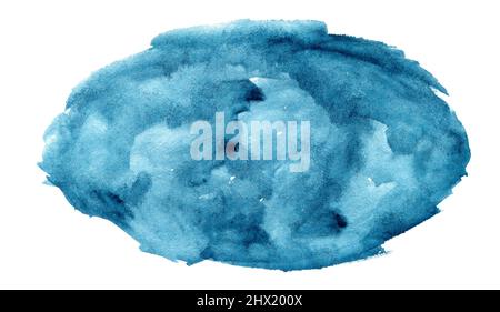 Abstraktes blaues Aquarell auf weißem Hintergrund isoliert Stockfoto