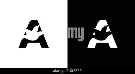 Einfacher und attraktiver Buchstabe Ein initiales Vogel-Logo-Design Stock Vektor