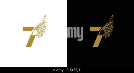 Das Logo der Nummer sieben kombiniert mit dem modernen und erstaunlichen Flügelsymbol Stock Vektor