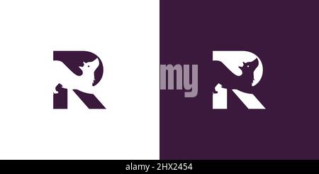 Logo Design Initialen Buchstabe R Kombination eines einzigartigen und eleganten Hundes Stock Vektor