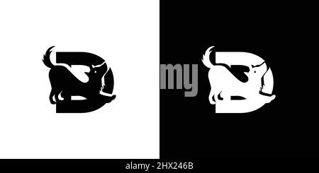 Logo Design Initialen Buchstabe D Kombination eines einzigartigen und eleganten Hundes Stock Vektor