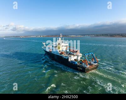 RRS Discovery ist ein Royal Research Ship, das vom Natural Environment Research Council betrieben wird. Ankunft in Southampton Stockfoto