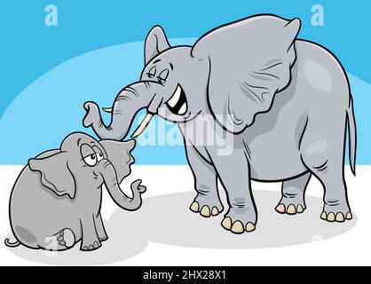 Cartoon Illustration von niedlichen Baby Elefant Tier Charakter mit seiner Mutter Stock Vektor