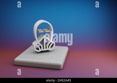 Schöne abstrakte Illustrationen Gasmaske Symbol auf einem Keramikständer und hellen farbigen Hintergrund. 3D Rendering-Illustration. Hintergrundmuster Stockfoto