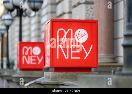 Virgin Money Zeichen - Glasgow, Schottland Vereinigtes Königreich Stockfoto