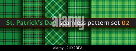 St. Patrick's Day nahtlose Muster Set. Kachelbare Vektorhintergründe im klassischen irischen Stil. Stock Vektor
