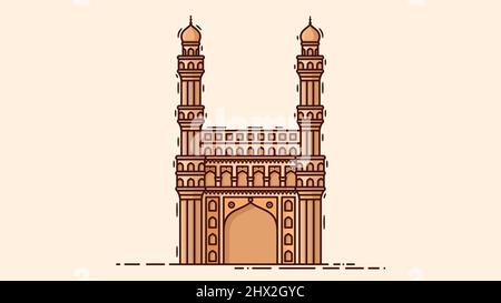 Charminar Architektur isoliert auf hellrosa Hintergrund Vektorbild. Stock Vektor