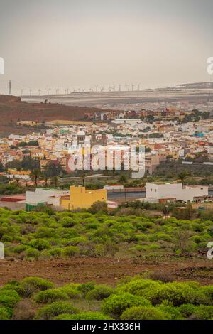 Blick auf Ingenio, Las Palmas aus erhöhter Lage in den Bergen, Gran Canaria, Kanarische Inseln, Spanien, Europa Stockfoto