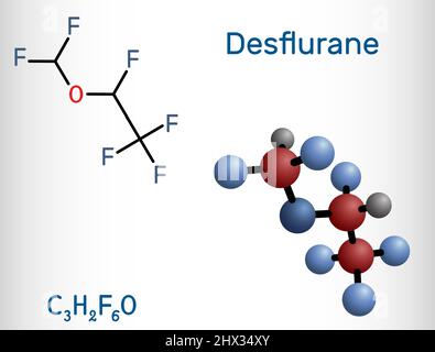 Desfluran-Molekül. Es ist Organofluorinverbindung, Inhalationsnarkozin. Strukturelle chemische Formel und Molekülmodell. Vektorgrafik Stock Vektor