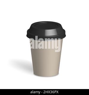 Papierbecher. CRAFT Trinkglas aus Karton mit geschlossenem Kunststoffdeckel. Kaffeebecher „Latte“. Vektor-Illustration Recycling Einweg-Container Lager Stock Vektor