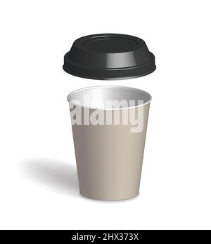Papierbecher. Craft-Trinkglas aus Karton mit offenem Kunststoffdeckel. Kaffee Latte Espresso leere Tasse. Vektor-Illustration Recycling Einweg-Container Lager Stock Vektor
