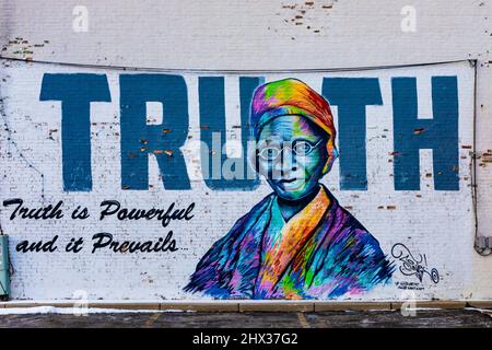 Sojourner Truth Wandbild von Detroit Artist Sintex in der Innenstadt von Battle Creek, Michigan, USA [Künstler besitzt das Urheberrecht, keine Eigentumsfreigabe; redaktionelle Lizenzgeberin Stockfoto