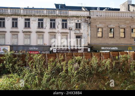 Sauchiehall Street Glasgow von leerstehenden Flächen nach dem Abriss von Gebäuden nach dem Brand des Nachtclubs Victorias aus gesehen, Glasgow, Schottland, Großbritannien Stockfoto